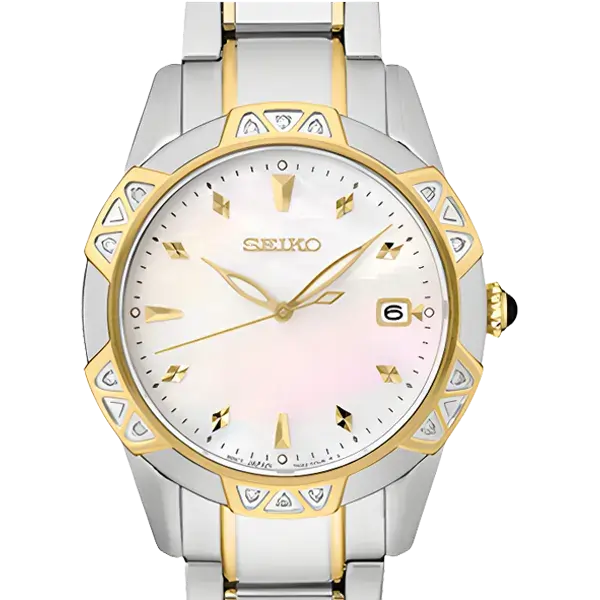 Seiko Diamond watch featuring gold-tone details and pearl dial