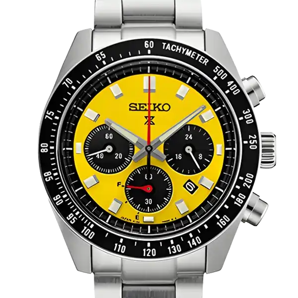 Seiko Prospex chronograph with yellow dial and black tachymeter bezel