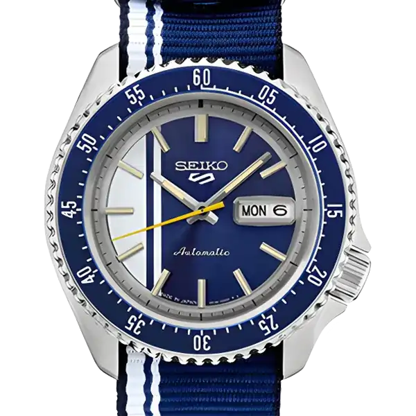 Seiko 5 Sports automatic watch with blue dial and fabric strap