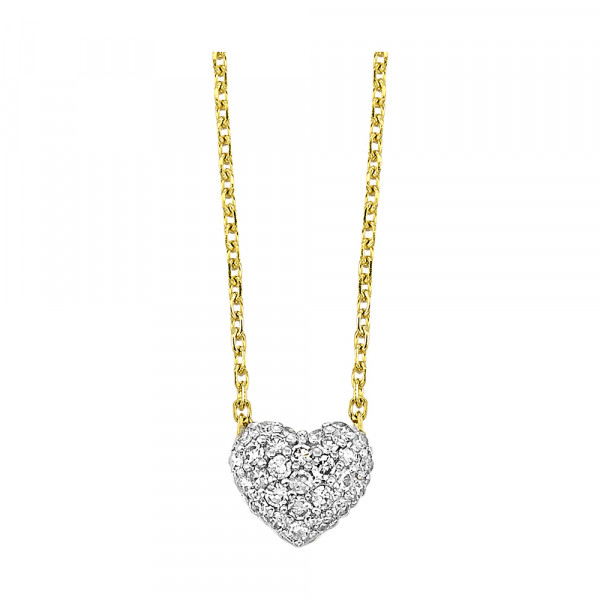 Gold necklace with heart-shaped diamond pendant on link chain.